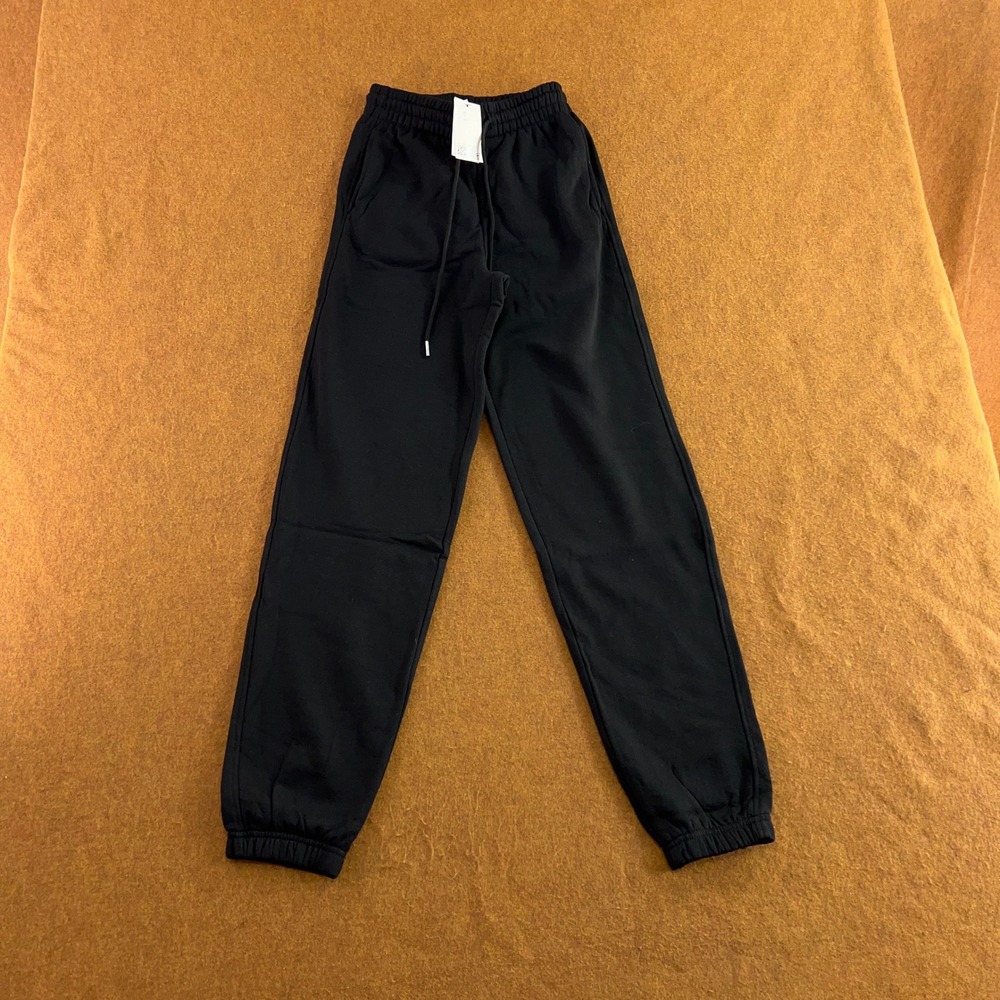 H&M Womens XS Black Cotton Blend Drawstring Jogger Sweatpants NWT